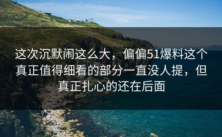 这次沉默闹这么大，偏偏51爆料这个真正值得细看的部分一直没人提，但真正扎心的还在后面